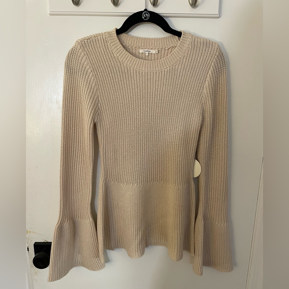 Tularosa x Revolve "Courage" Women's Beige Knit Bell Sleeve Sweater Size S